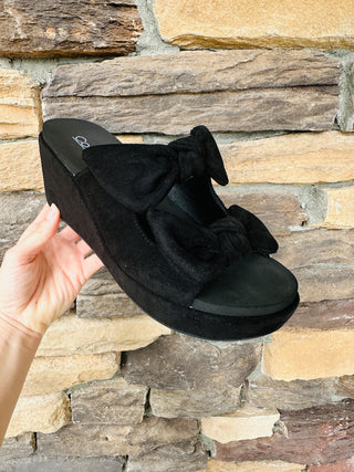 Black Faux Bow Suede Corkys