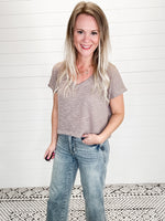V neck Drop Shoulder Top- Mocha