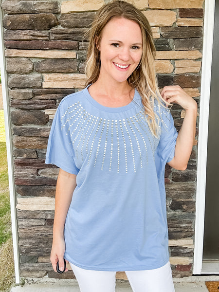 Bibi - Cornflower Blue Rhinestone Top