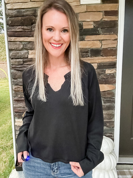 Black Split Neck Thermal Top