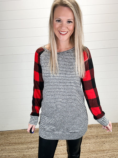 Buffalo Plaid Sleeve Top