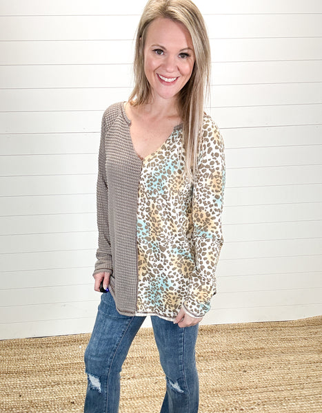 Taupe Animal Colorblock top