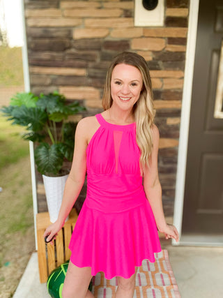 Chasing Sunshine Skirted Swimsuit - Neon Pink