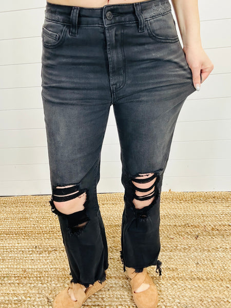Black cropped Distressed Jeans