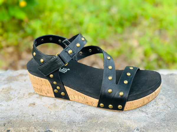 Black Studded Corky Wedge