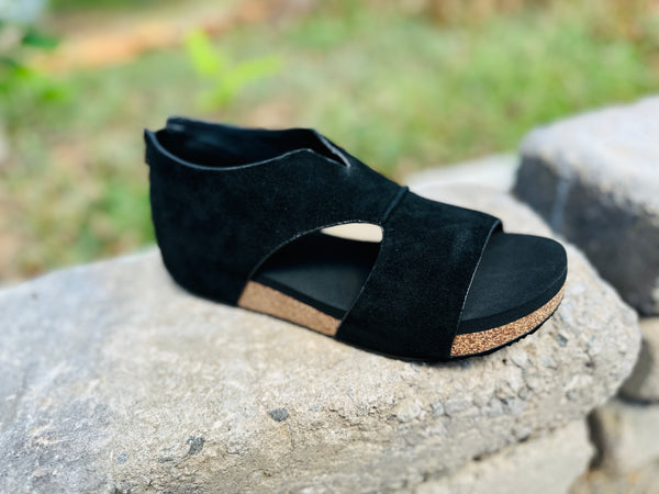 Volatile Black Low Wedge Shoe