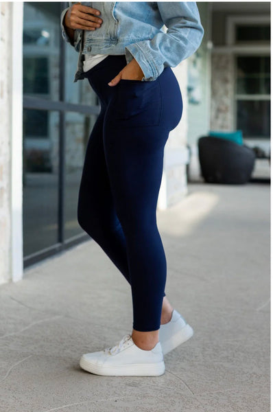 FLEECE Navy Leggings with Pockets