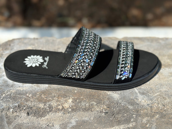 Yellow Box Rhinestone Black Sandals